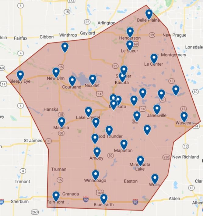 General Rooter of Mankato Service Area sewer & drain cleaning services throughout Blue Earth County, Le Sueur County, Nicollet County, and the surrounding areas.